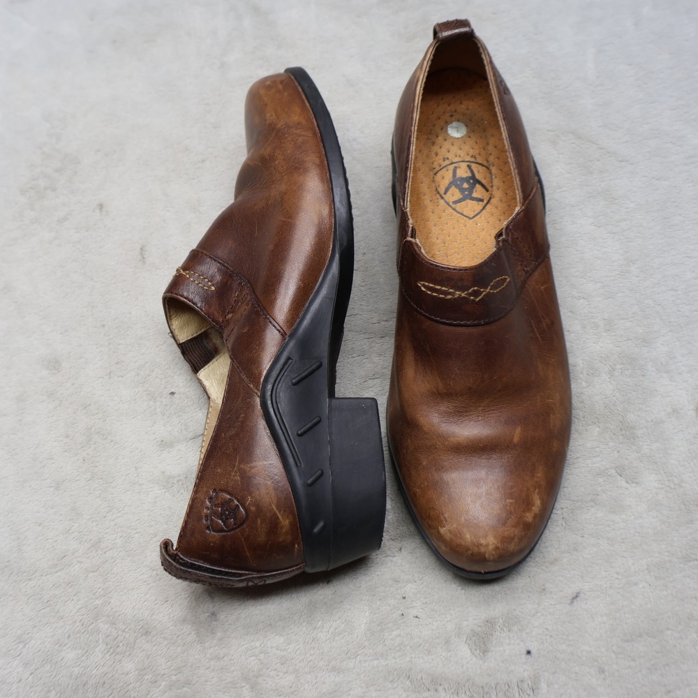 Ariat Women 7 Clogs Brown Paddock Leather Slip On Western Cowgirl Comfort Casual